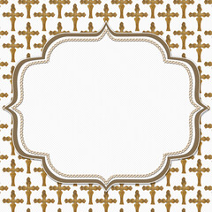 Religion border with bronze cross on white