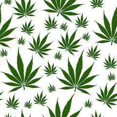 Green and white Cannabis on seamless background