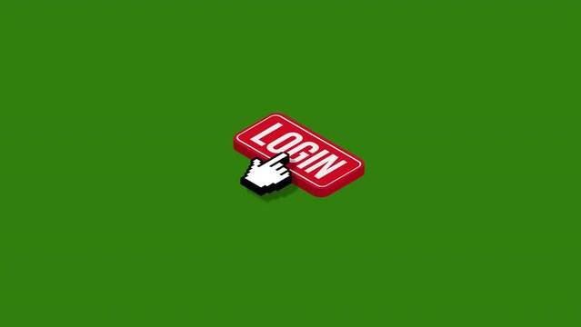 Click login isometric button animation.green background.4K motion animation.
