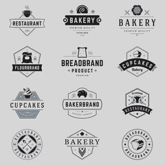 Collection minimalist vintage cafe restaurant food menu line logo vector illustration. Set retro emblem bakery, flour brand, cupcake, bread with place for text. Gourmet culinary insignia template