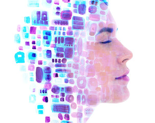 Paintography. Emotional portrait of a woman with her eyes closed