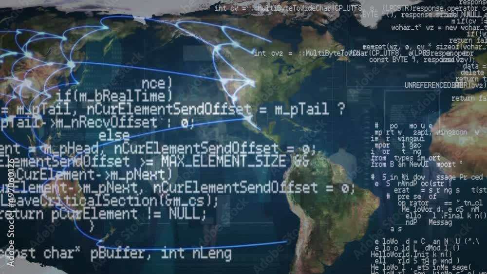 Poster Animation of data processing over world map