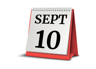 September 10. Calendar on white background. 3D illustration.