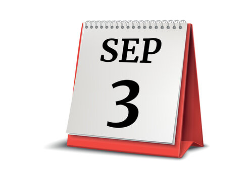 September 3. Calendar on white background. 3D illustration.