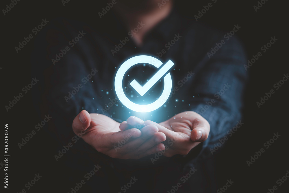 Aufkleber Businessman have giving  with tick correct mark to approve document and project concept.