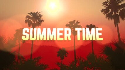 Summer Time with red sunset tropical time, motion promotion, summer and retro style background - Powered by Adobe