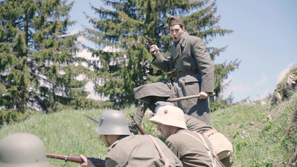Austro-Hungarian officer order the platoon to charge from trench