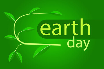 earth day typography design with abstract leaves, paper cut shapes and ecology icons.  illustration. green color environment, element on green background