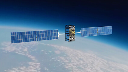 Galileo satellite in earth orbit 3D image