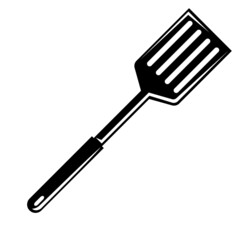 Illustration of steel cooking spatula. Stylized kitchen and restaurant utensil.