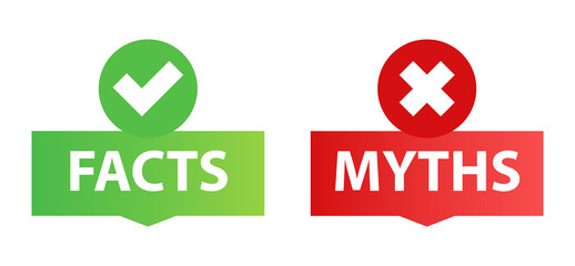 Myths vs Facts Sign. Check Mark and Cross Icon. Vector Illustration
