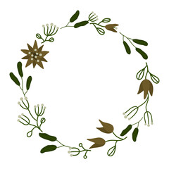 Decorative circular frame with plants. Perfect as a photo frame, for scrapbooking, postcards, posters, invitation cards.