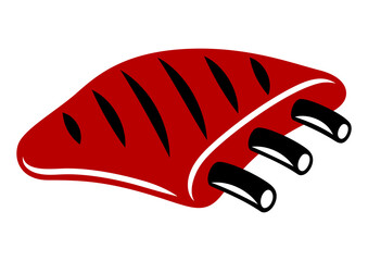 Illustration of grilled ribs. Bbq product. Stylized kitchen and restaurant menu.