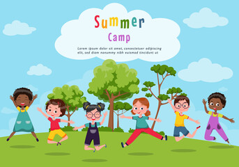 Obraz na płótnie Canvas Vector Illustration Of Kids Summer Camp 