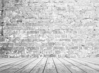 gray interior with brick wall