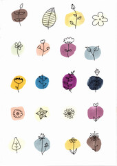 simple plants in fine-line pen with ink background