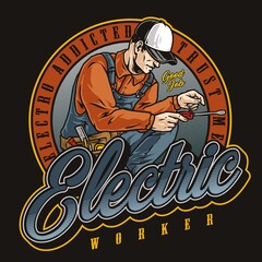 Electrician colorful round emblem with inscription