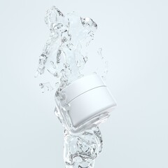An image of a cosmetic container and a stream of water - obrazy, fototapety, plakaty
