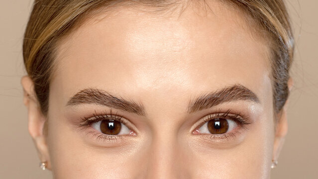 Close-up of the eyes and forehead of a lovely young woman