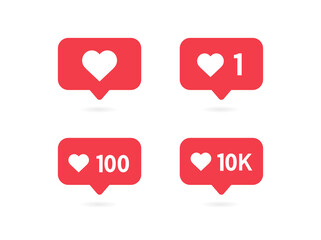 Like button. Social media notification icon. Likes 100, Likes 10K. Vector illustration