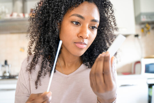 One Black Woman Making Self Corona Test At Home