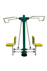 Steel Exercise Machine for Outdoor fitness at Playground. Use for Chest Press. On isolated white...