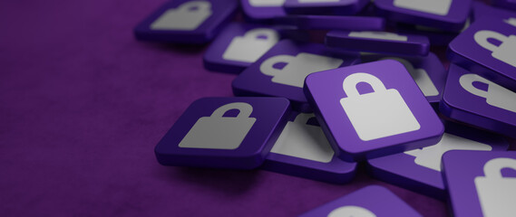 Personal data security cyber data or information privacy concept in purple tiles banner.