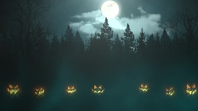 Mystical forest with moon and pumpkins Halloween, motion horror, mystical and Halloween style background