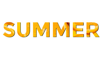 Summer mood. Hello summer. Colorful word summer with the image of oranges inside the letters on a white background.