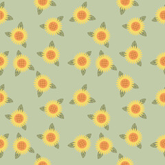sunflower flower seamless background on the green