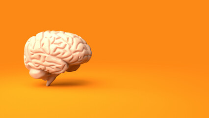 Brain icon on orange background, 3d rendering