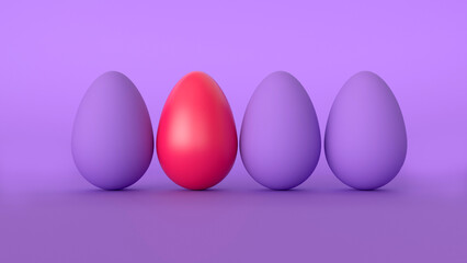 Easter eggs on purple background. 3d render illustration