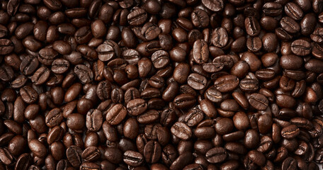 Roasting brings out the aroma and flavour locked inside beans. Closeup shot of coffee beans.