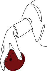 Hand holding apple One Line Drawing. Continuous Line Drawing of Hand holding apple line art