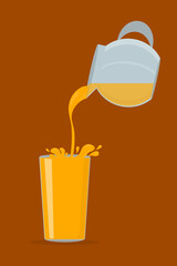 an orange orange juice. fresh orange lemonade. juice pouring from a decanter into a glass