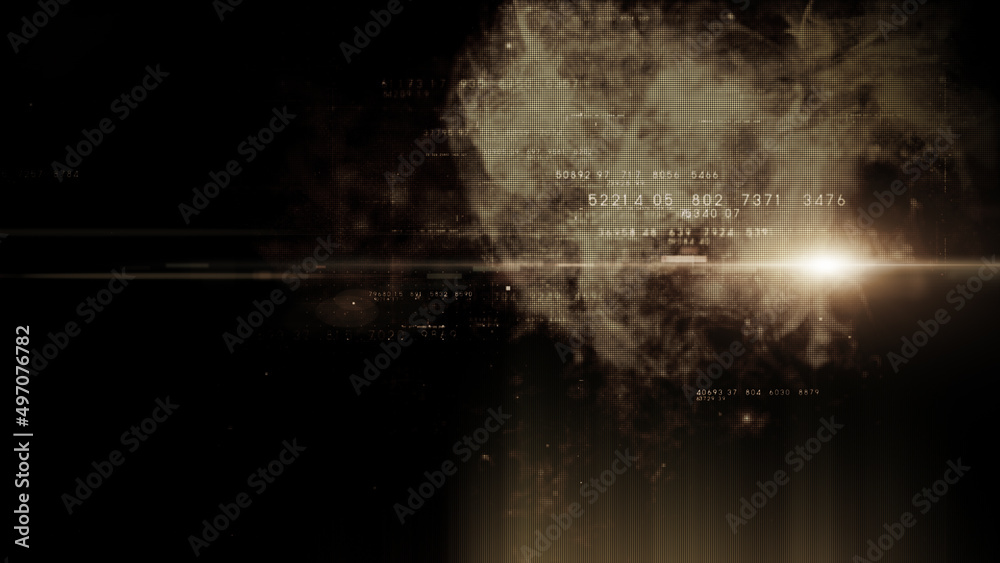 Aufkleber Futuristic abstract de-focus flowing data matrix, telemetry and encrypt numbers display with particles simulation for head up display in cyber space environment background
