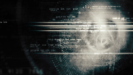 Futuristic abstract de-focus flowing data matrix, telemetry and encrypt numbers display with particles simulation for head up display in cyber space environment background