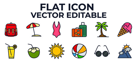 summer set icon symbol template for graphic and web design collection logo vector illustration
