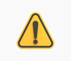 3d Realistic yellow triangle warning sign vector illustration.