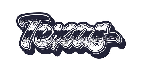 Texas state name in retro three-dimensional graphic style