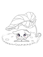 Little cute bunny reading under the leaf