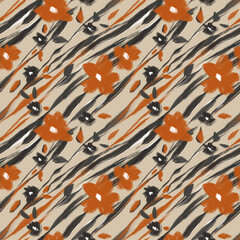 The skin of a wild animal tiger, zebra and traditional tribal motifs flowers. Print for textile, tanya, packaging, stationery, wallpaper, paper