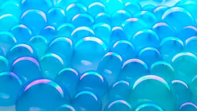 Blue soap bubbles on surface. Abstract background. 3D illustration. 3D rendering.