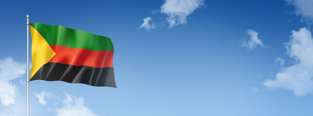 Azawad MNLA flag isolated on a blue sky. Horizontal banner