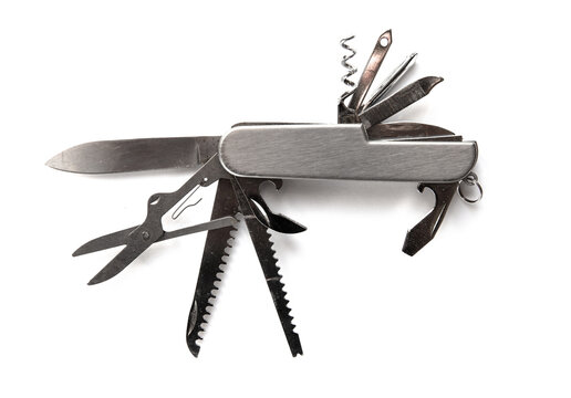 Metallic swiss knife isolated on white
