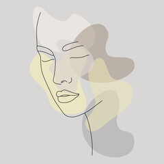 The face is a line. Abstract minimalistic female face icon, logo. A woman's face.