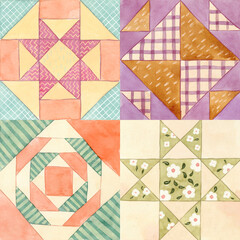 Quilt patterns  - hand painted watercolor seamless surface pattern.