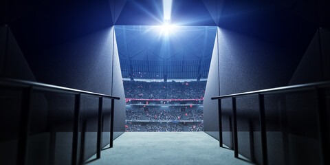 Stadium corridor concept, the enterance for players in the stadium. An imaginary stadium,3d rendering. - 497081702