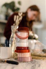 Floristic master class. Tapes on the table