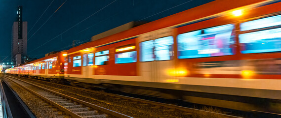 moving train at night